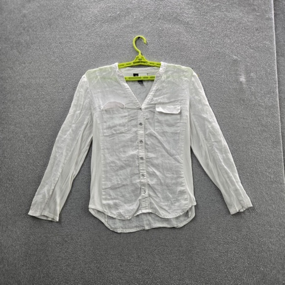 INC International Concepts Women Button Up Shirt XL White Linen‎ Rayon